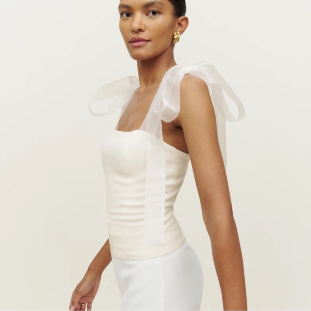 Reformation Cream Sleeveless Top with Sheer Bow Details